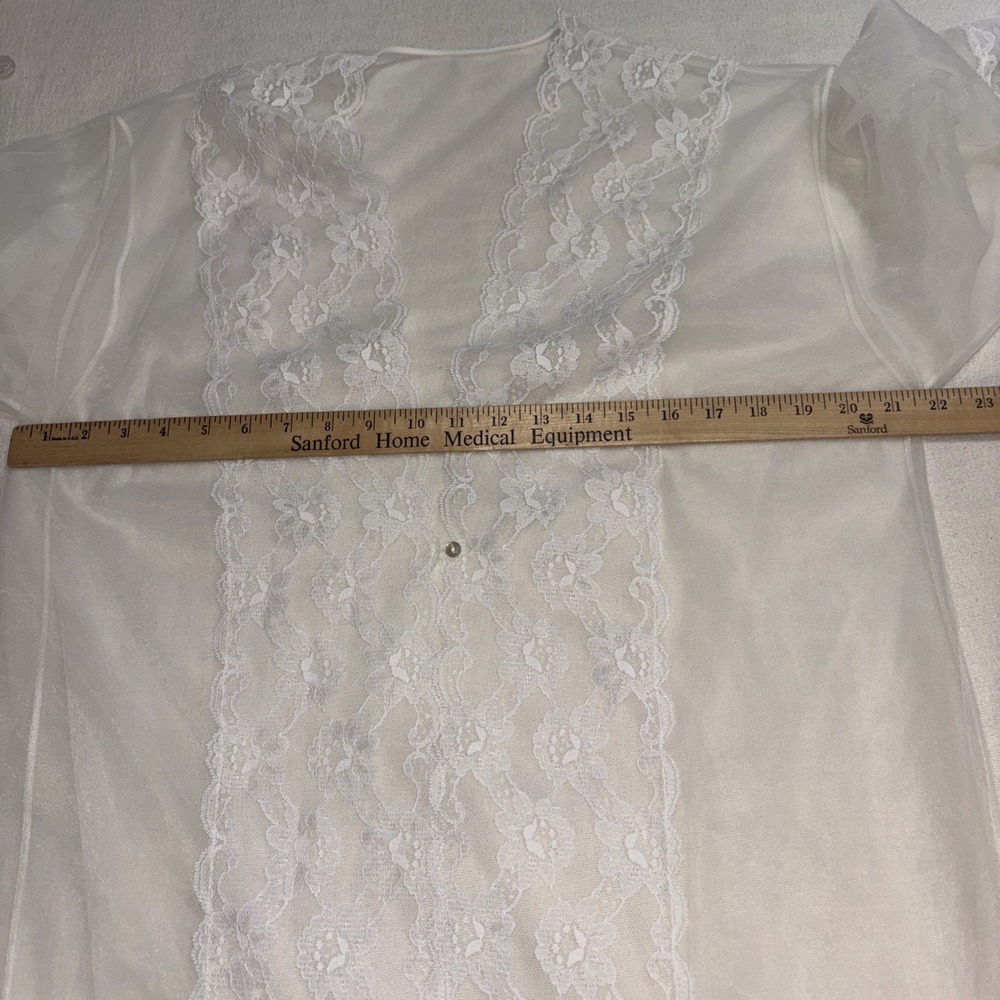 Vintage Sears Long White Lace Robe Sheer Nylon Romantic Wedding USA Made Size M - Picture 6 of 10